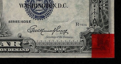BEP Rejected Fr. 1614 $1 1935E Silver Certificate PMG 53 Fancy S/N B82790000I - Picture 3 of 3