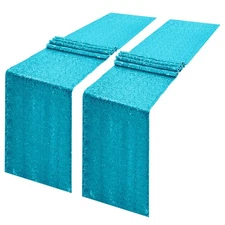 2 Packs Turquoise Sequin Table Runner, 12x108in, Glitter, Wedding, Party