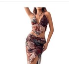 Women's 2pc Boho Western Tie Dye Backless Top & Split Thigh Skirt Outfit