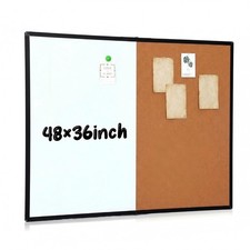 48x36 Inch Magnetic Whiteboard and Cork Bulletin Board Combo, Foldable Wall M...