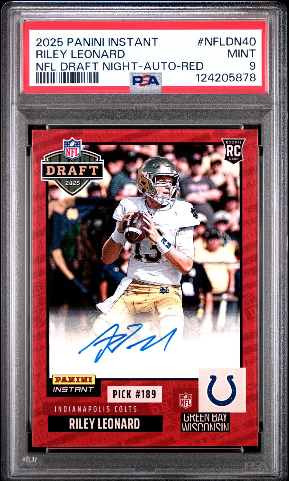 Riley Leonard Panini Instant NFL Draft Night #NFLDN40 Autograph-Red