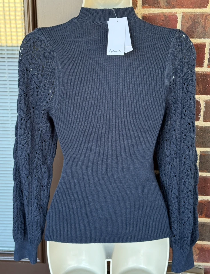 Espléndido Suéter Suave Phoebe Pointelle Mezcla de Cashblend Hombro Azul Marino XS NUEVO Foto 4 de 4