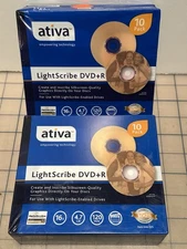 Lot of 2 Ativa LightScribe DVD+R Media w/Jewel Cases, 4.7GB/120 Min. Pack/10