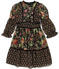 Tahari Womens Mixed Media Velvet Trim Flounce Dress, Multicoloured, 4