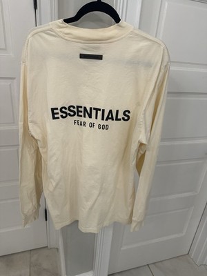 Fear of God Essentials Men s M Long Sleeve Mock Neck Cream Tee T Shirt Street