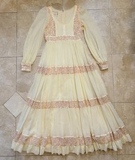 Vintage 70's Gunne Sax Floral Calico Pink  Cream Prarie Maxi Dress Cottagecore