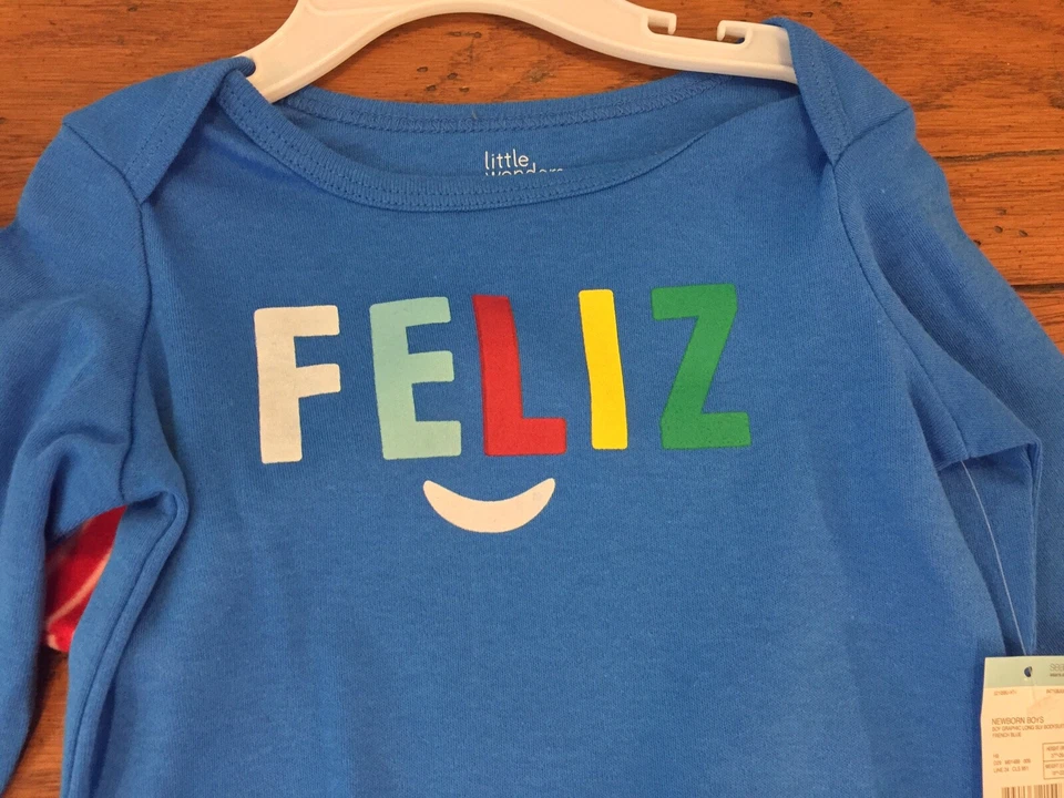 Set of 2 Baby 6-9 Month Holiday Sleepers Santa Fleece Pajamas Blue Feliz 1-Piece - Изображение 4 из 4