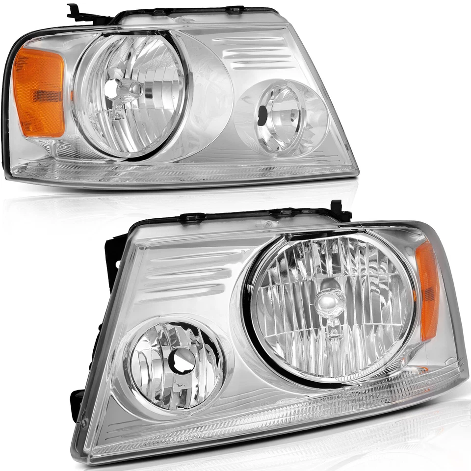 PAIR/2PCS Chrome Amber Headlamp Headlight Assembly For Ford F-150 F150 2004-2008 Foto 2 de 4