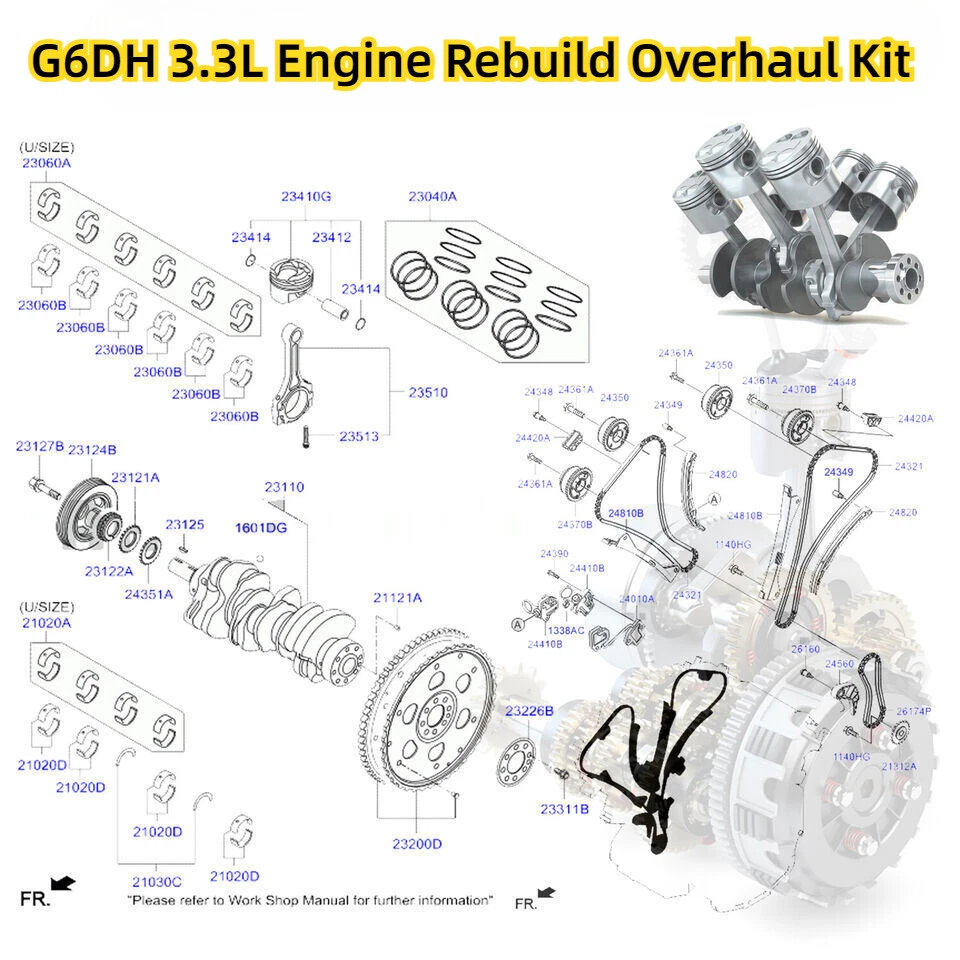 3.3L Timing chain Kit Rod Piston For G6DH Hyundai Santa Fe Kia Sorento 2011-2019 Foto 2 de 4