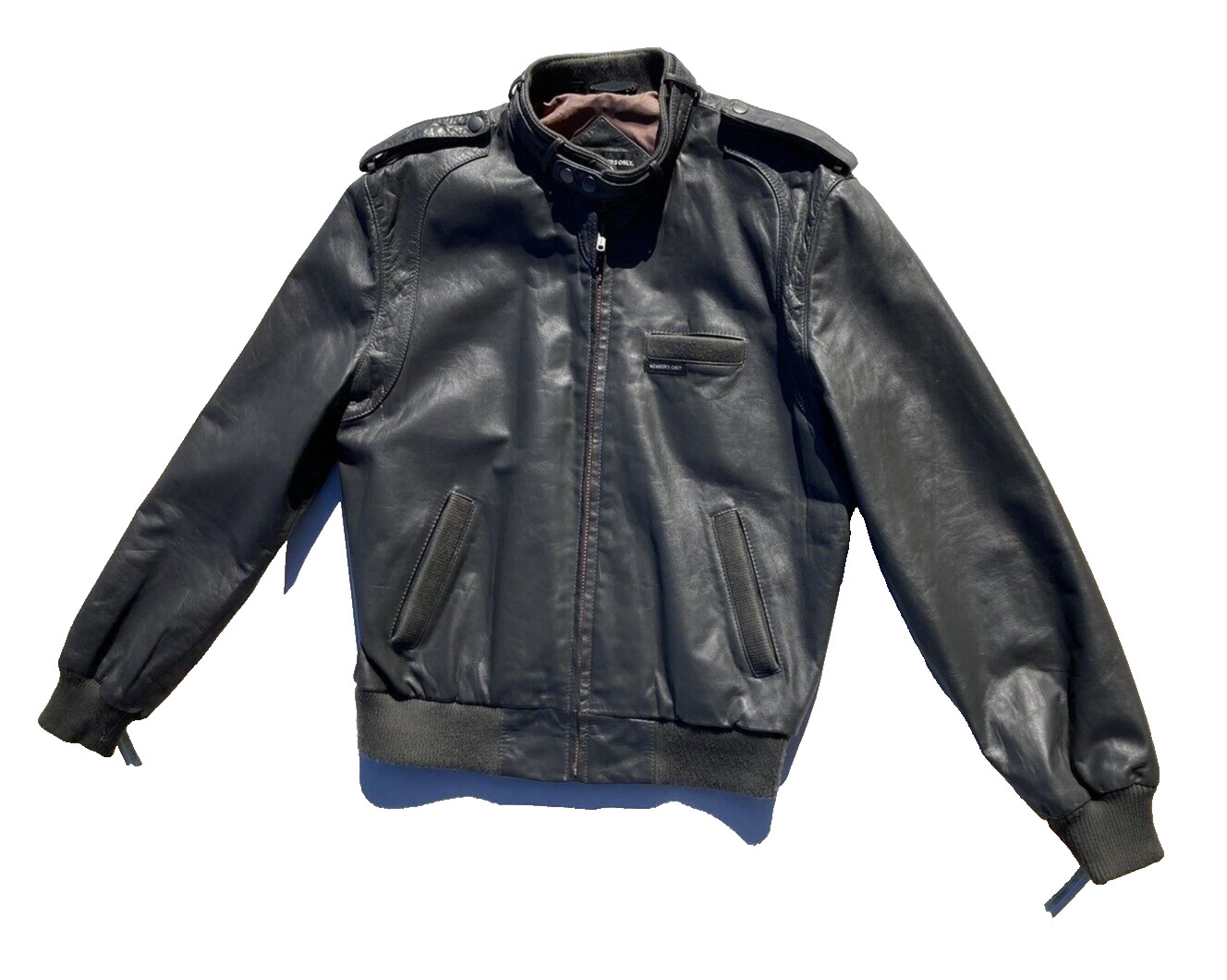 Members Only Leather Cafe Racer Jacket Gray Mens 42 Iconic Vintage 1980s