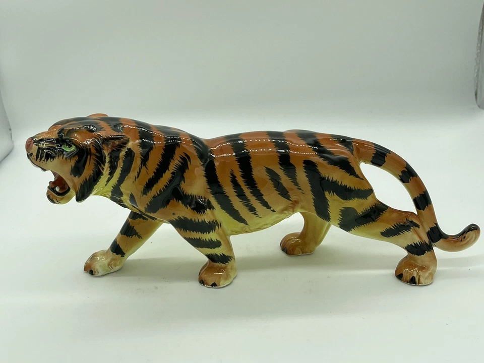 Porcleain японский бенгальский тигр фигурка 11,5 «длиной, 4,75» длина с зелеными глазами - Изображение 4 из 4
