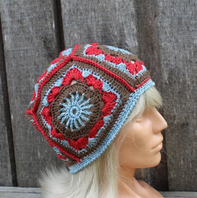 crocheted colorful cotton beanie, light weight summer hat