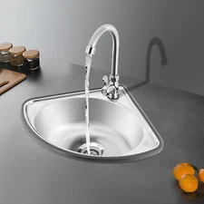 Corner Sink Wall Mounted Wash Basin W/ Faucet Stainless Steel Kitchen Bathroom