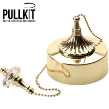 BRASS CEILING PULL CORD LIGHT SWITCH & CRYSTAL EFFECT PULL CHAIN FOR BATHROOM 6A