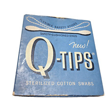 VTG Q-Tips Cotton Swabs   Original Box w Insert  Q-Tips. Prop, Theater, Staging