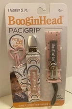 BOOGINHEAD Pacigrip 2 Pacifier Clips 0 + Months Pink and White PG2-MBOW