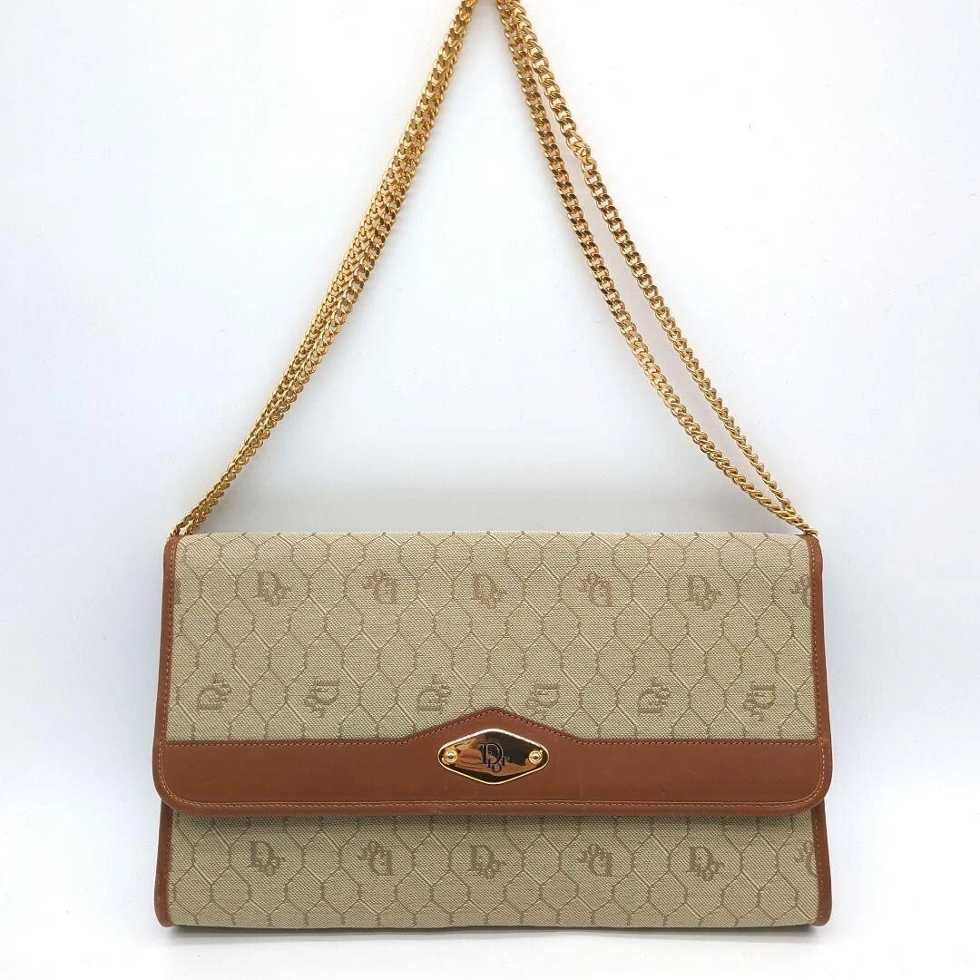 DIOR Sac à bandoulière chaîne motif nid d'abeille beige [Excellent état]