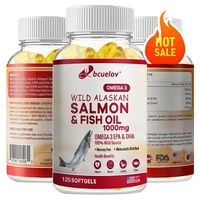 Salmón salvaje de Alaska y aceite de pescado 1000 mg | 180 mg EPA y 120 mg DHA