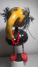 VTG BIG NOSE GOURD LADY Funky Folk Art Red Pearls on a Gourd 13" Tall