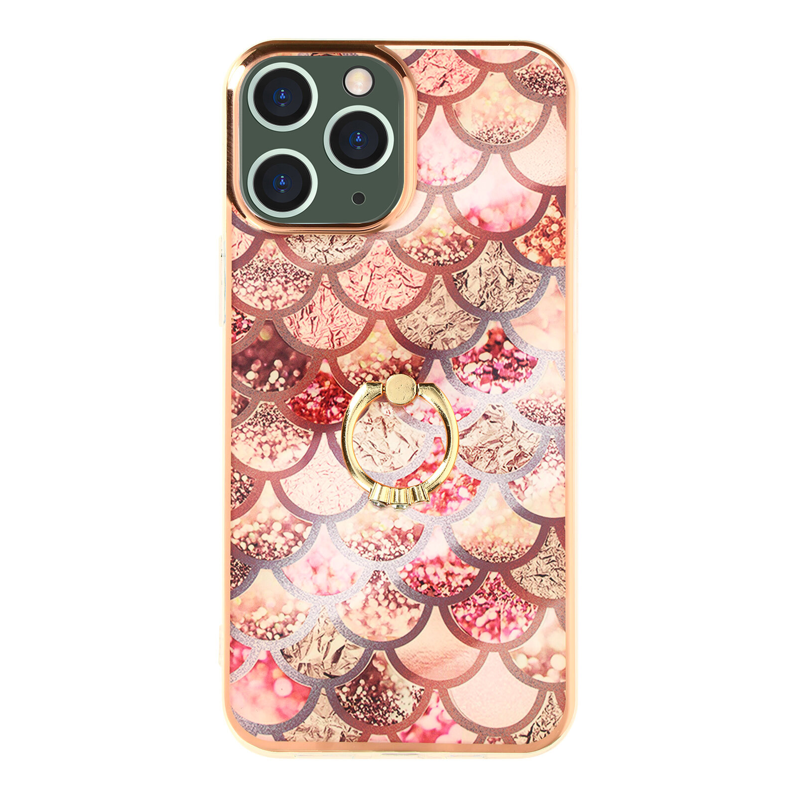 iPhone 11 Pro Case Bi-material Ring Support Pink Mermaid Design
