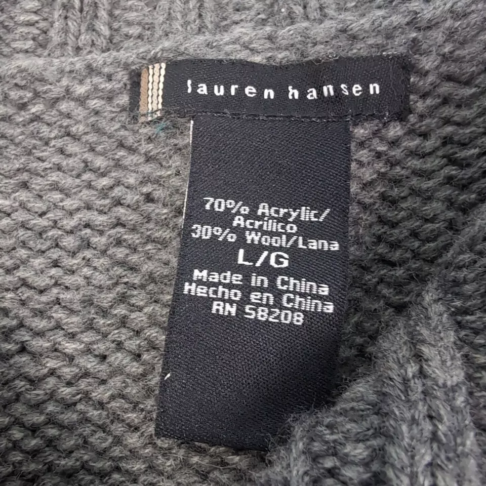 Suéter Lauren Hansen Cárdigan Grande Gris Cable Grueso Tejido Manga Corta Foto 3 de 4