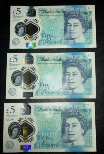 NOTAS £5.00 X 3 (DOS PRIMERAS AA0101 SIN CIRCULAR) - Imagen 3 de 3