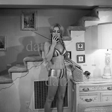 1960s Negative-sexy blonde pinup girl in bikini and braids-cheesecake t458054