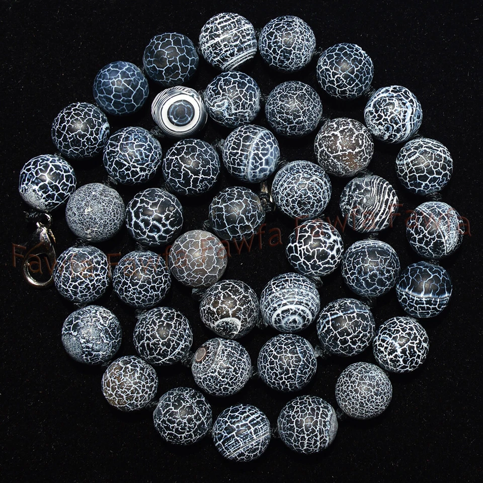 Collar de cuentas gemas redondas ágata venas de fuego de ensueño mate negro de 6/8/10 mm 16-36"" Foto 2 de 3