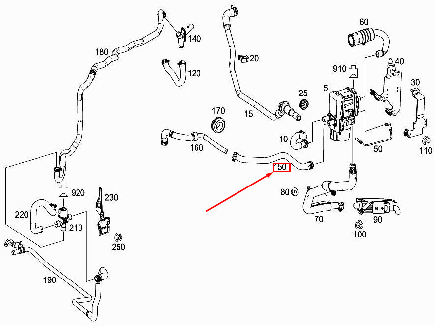 Tuyau de chauffage à eau chaude Mercedes-Benz Gle W166 A1665060435 d'origine