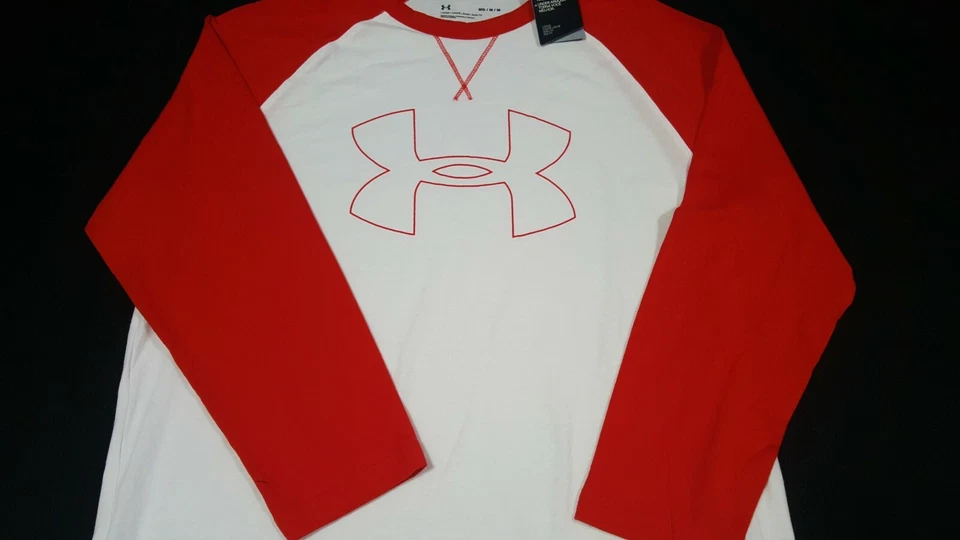Camiseta Under Armour Tech para Hombres Heatgear Manga 3/4 Raglán Talla Mediana Roja Blanca Foto 3 de 4