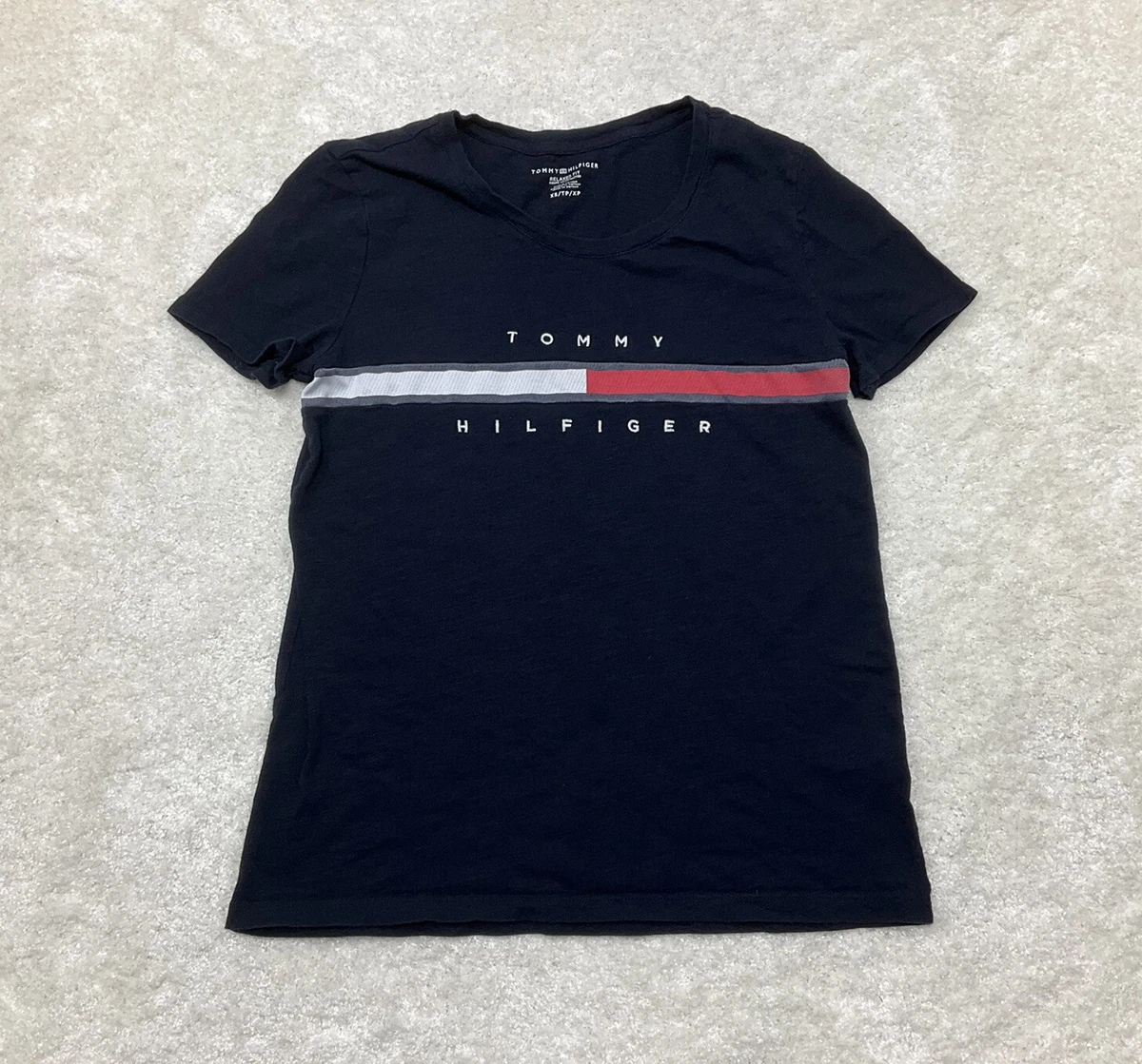 Tommy Hilfiger Womens Size XS Relaxed Fit Short Sleeve Crew Neck T Shirt Logo