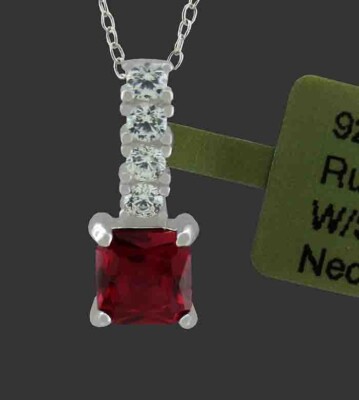 LAB-CREATED 0,60 kt RUBIN & WEISSER SAPHIR HALSKETTE .925 Sterlingsilber - Neu mit Etikett