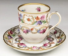 Schumann EMPRESS Dresden Flowers Demitasse Tea Cup & Saucer Germany Gold Trim