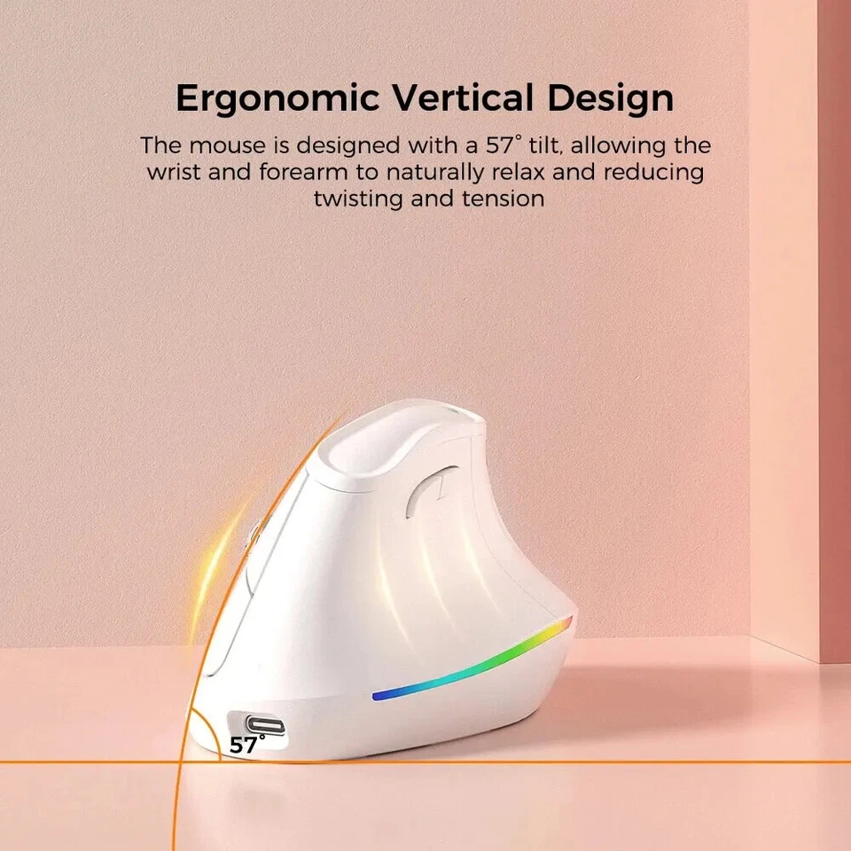 Vertical Mouse Wireless Bluetooth Ergonomic RGB Rechargeable 4000DPI Mute Button - Image 2 of 4
