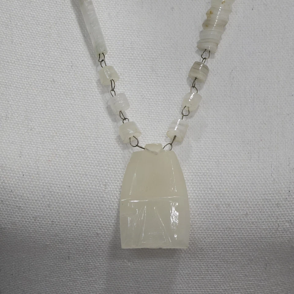 Collar Colgante Cadena Cuentas Ágata Mexicana Ónix Blanco Retro Festival Años 70 Foto 4 de 4