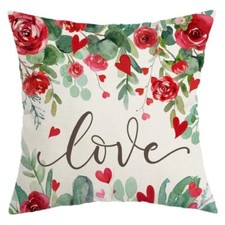Valentines Day Pillow Cover 18X18 Inch Red Heart Rose 18" x 18" Pack of 1 