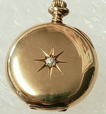 Antique Elgin 14K Solid Gold 15 Jewel ladies Hunter Pocket Watch w/Diamond