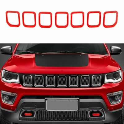 7x Front Grille Grill Insert Frame Cover Trim Bezels for Jeep Compass 2021+ Red