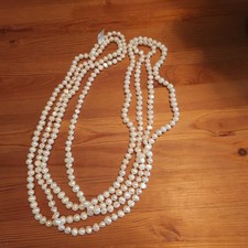 NWT 2 White Cultured Freshwater Pearl 9-11mm Endless Strand Necklaces 64" Each