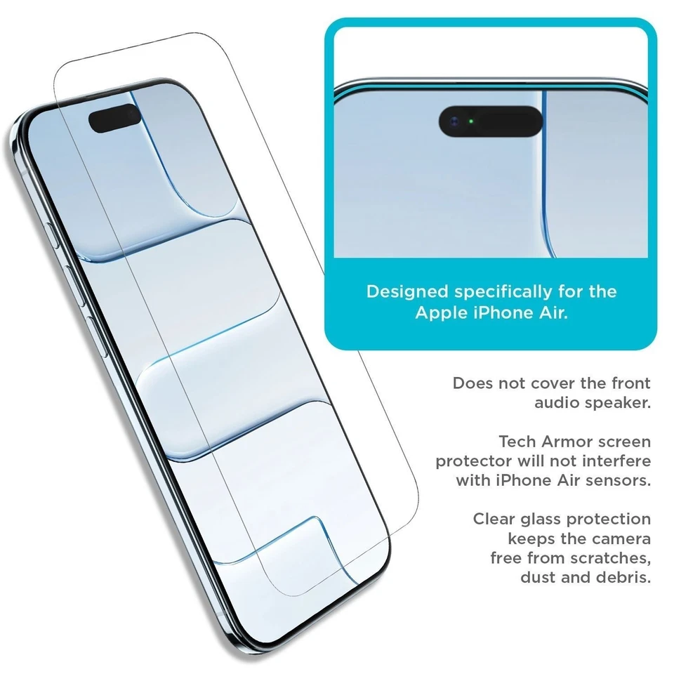 Tech Armor para Apple iPhone Air Protector de Pantalla de Vidrio Vidrio 6.5 pulgadas Paquete de 3 Foto 2 de 4