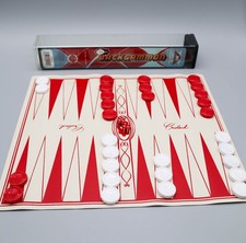 Crisloid Roll-n Go Travel Backgammon Game Set w/ Vinyl Playing Mat Red & White