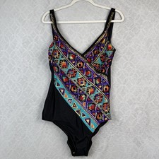 Vtg Catalina One Piece Swimsuit 14 Geometric Gold Tropical Beach Resort 80s 90s