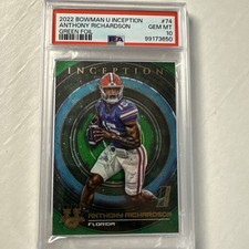 ANTHONY RICHARDSON /299 Gree Foil 2022 Bowman U Inception #74 Gators PSA 10