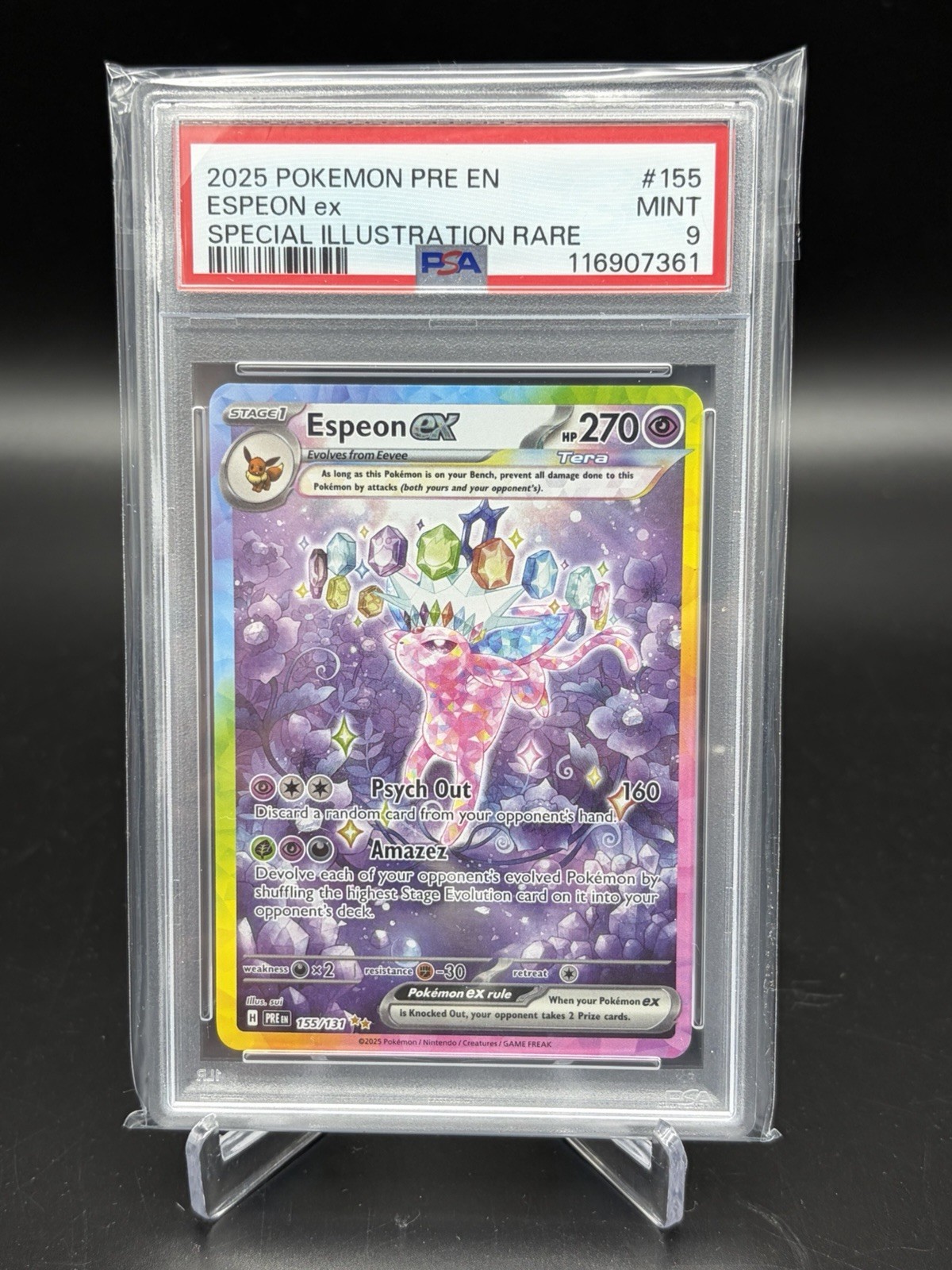 Pokemon Prismatic Evolutions Espeon ex #155/131 Special Illustration Rare PSA 9