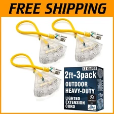 Multi-Outlet Lighted Outdoor Extension Cord - 2', 12 Gauge