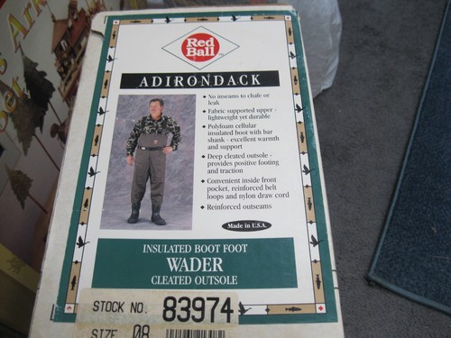 RED BALL ADIRONDACK WADERS SIZE 8 BOOT INSULATED NO BELT  SUSPENDERS USA UNUSED