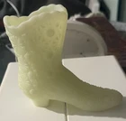 Fenton Vaseline Glass Starburst Boot Shoe Figurine Yellow 7in Mid-Century