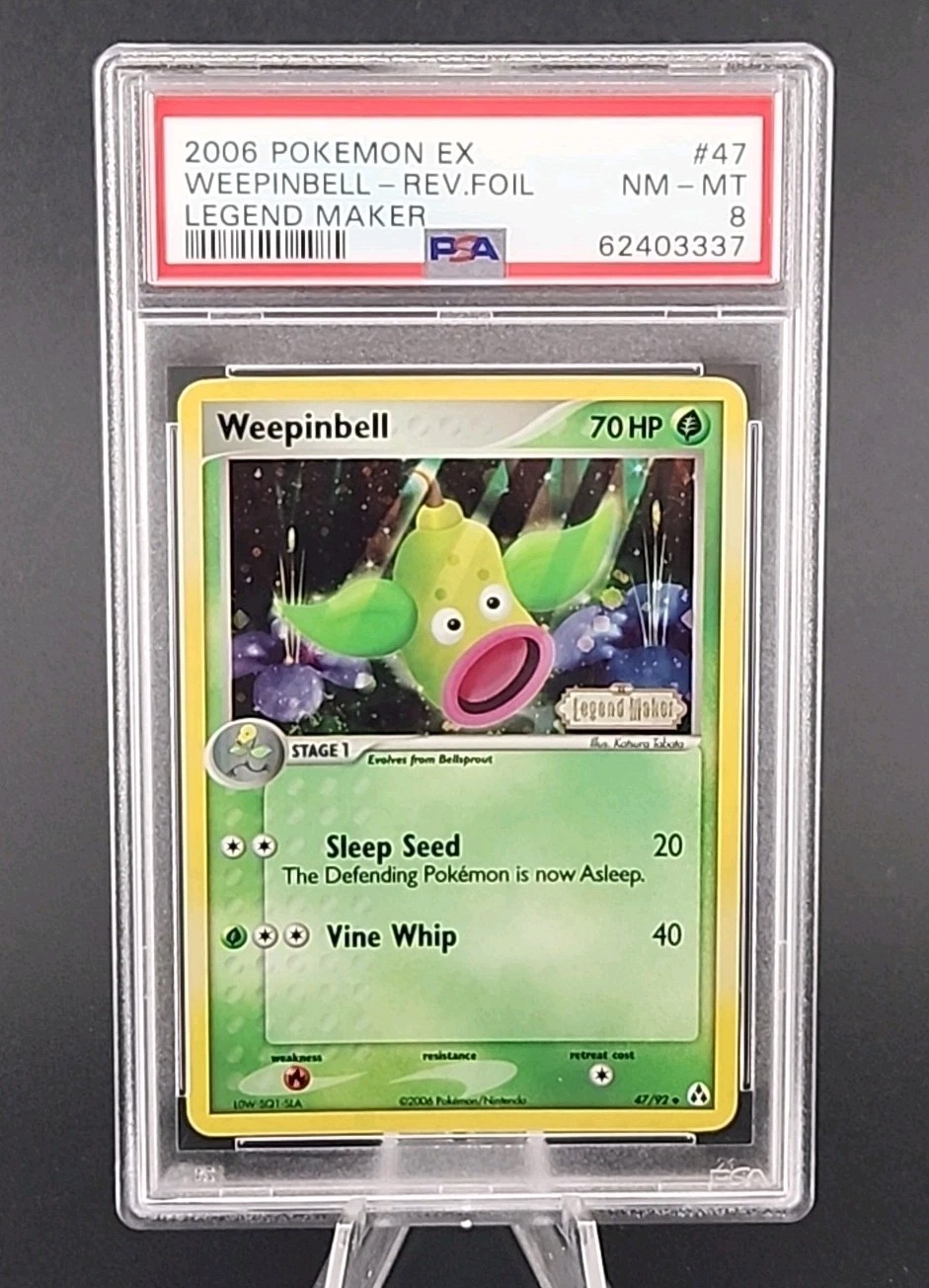 PSA 8 NM-MT 2006 Pokemon Weepinbell EX Legend Maker Reverse Holo Foil #47