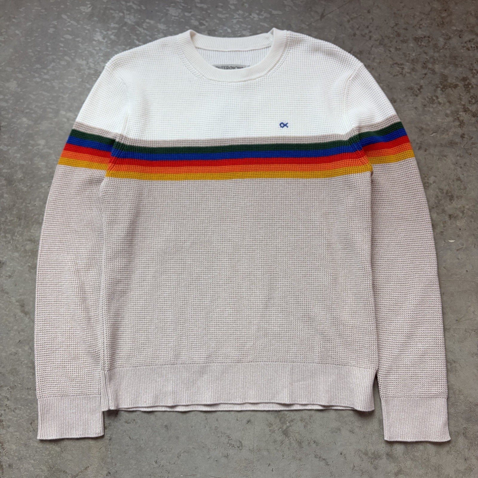NEW Outerknown Nostalgic Sweater Chroma Rainbow Cotton Pullover Size Medium $178