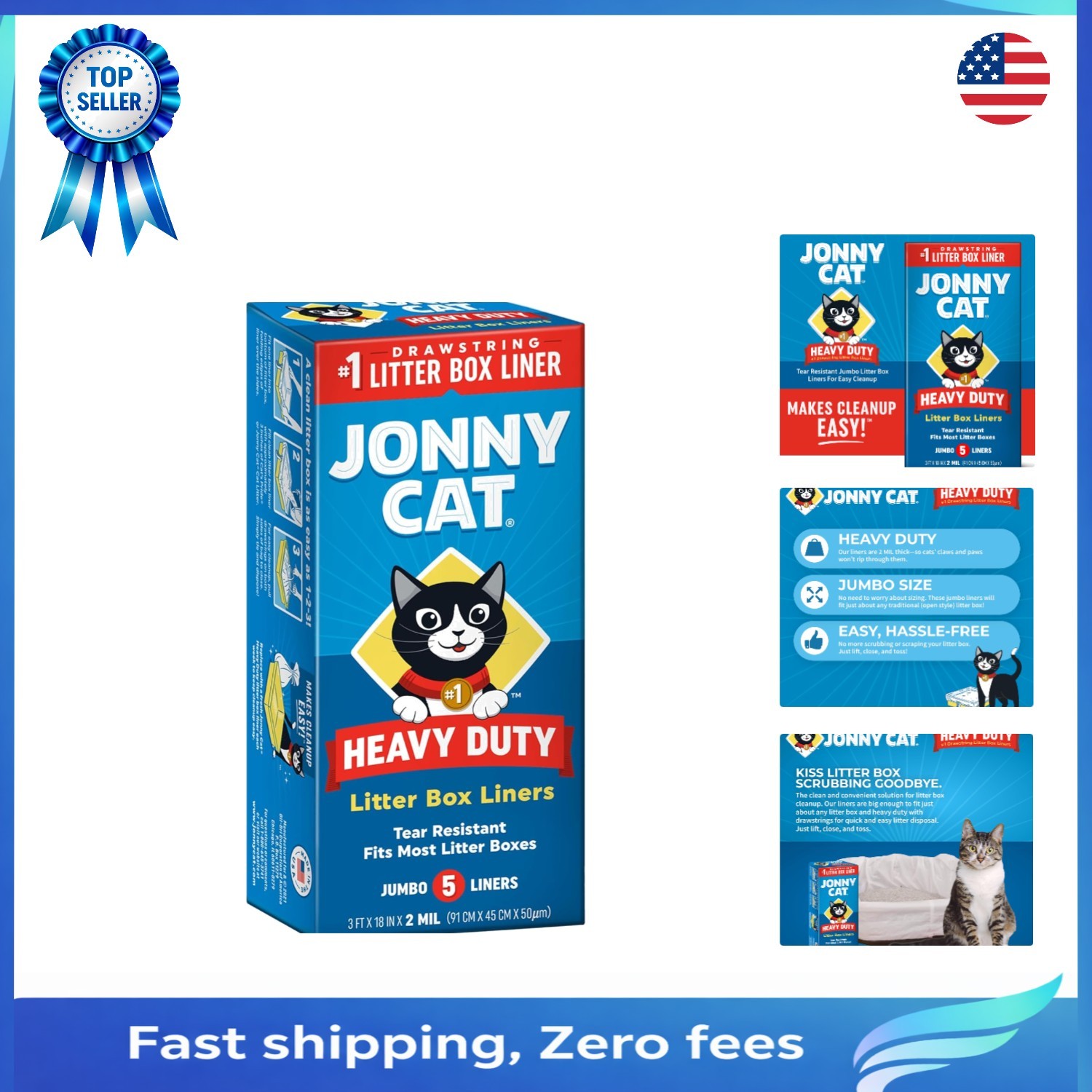 Eco-Friendly Heavy Duty Litter Liners - Jumbo Size, 5-Pack & Hassle-Free Cleanup